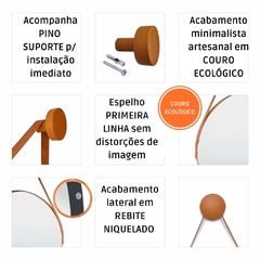 Imagem do Espelho Decorativo Suspenso 50cm Alça de Couro Imagem Nítida