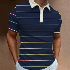 Camisa Pólo De Verão Listrado Masculino Casual Beach Sports Retro Botão POLO Tops - comprar online