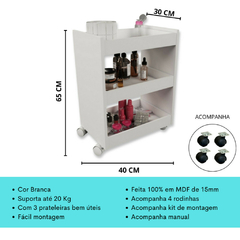 Kit Para Manicure Com Mesa + Prateleira de Esmaltes + Carrinho Auxiliar com 3 Bandejas e Rodinhas MDF - YesVitrine