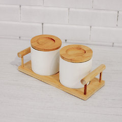 Set Frascos de cerámica + Bandeja de bamboo - comprar online