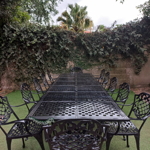 Juego de jardín Chateaux mesa rectangular con 12 sillas