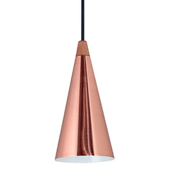 Colgante 1 Luz Cono Platil/ Cobre Con Detalle Madera Nordico Led - comprar online