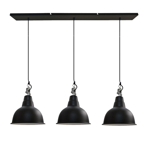 Colgante 3 Luces Campana Industrial Negro Int Bco Base 80cm