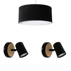 Combo Habitación Colgante Negro/Blanco + 2 Apliques Negro/Blanco Madera - comprar online