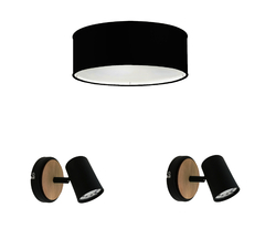 Combo Habitación Plafón Negro/Blanco + 2 Apliques Negro/Blanco Madera - comprar online