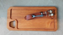juego parrillero campo cuchillo hoja 16cm + tenedor largo con estuche de cuero - Ederelogia