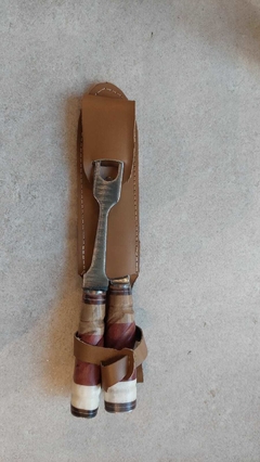 juego parrillero campo cuchillo hoja 16cm + tenedor largo con estuche de cuero en internet