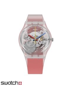 Reloj Swatch Mujer Monthly Drops Clearly Red Striped GE292