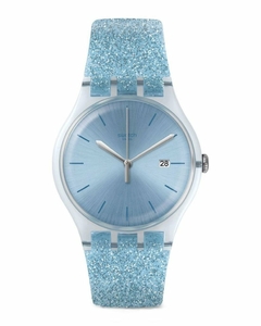 Reloj Swatch Mujer Celeste Glittersky Suos400 Malla Silicona