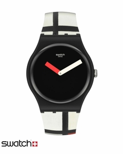 Reloj Swatch Unisex Red, Blue And White, By Piet Mondrian SUOZ344