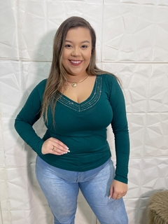 BLUSA GOLA V COM BRILHOS VERDE