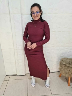 VESTIDO MIDI CANELADO COM POLIAMIDA MARSALA - comprar online