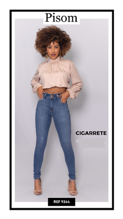 CALÇA JEANS CIGARRETE COM BARRA