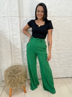 PANTALONA CREPE VERDE BANDEIRA