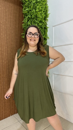 VESTIDO REGATA VISCOLYCRA BÁSICO PLUSSIZE VERDE MILITAR