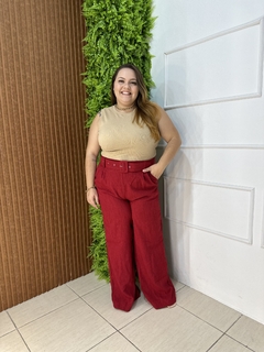 PANTALONA EM LINHO PLUSSIZE MARSALA