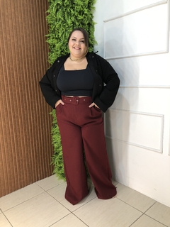 PANTALONA EM LINHO PLUSSIZE VERMELHO ESCURO