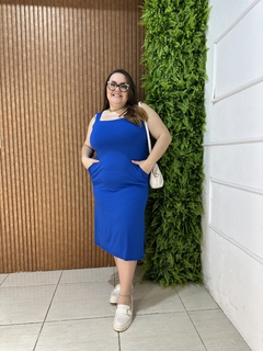 VESTIDO MIDI REGATA LISTRADA AZUL BIC