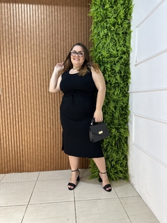 VESTIDO MIDI COM AMARRAÇÃO NA CINTURA PRETO