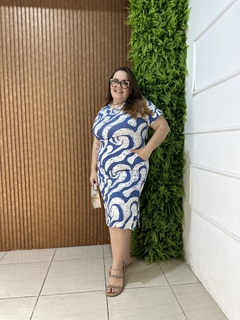 VESTIDO MIDI MANGA ITALIANA ESTAMPADO AZUL