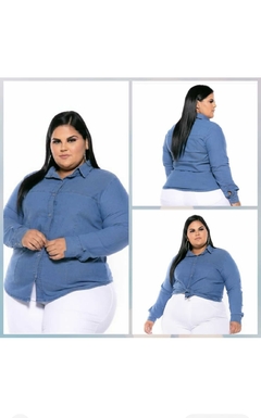 CAMISA JEANS PLUSSIZE MANGA LONGA LAVAGEM CLARA - Moda Básica & Identidade Urbana