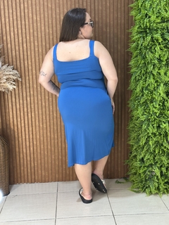 VESTIDO MIDI ALÇA COM BOTÕES AZUL - comprar online