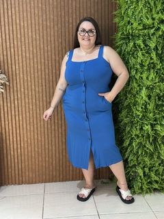 VESTIDO MIDI ALÇA COM BOTÕES AZUL