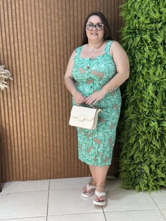 VESTIDO MIDI ALÇA COM BOTÕES ESTAMPADO VERDE