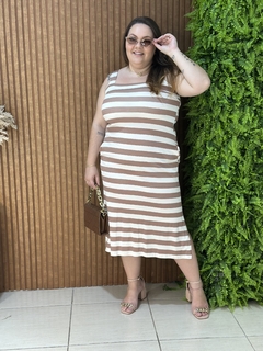 VESTIDO MIDI REGATA LISTRADA BEGE