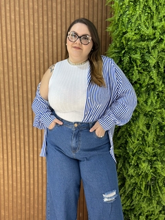 CAMISA PLUSSIZE CREPE SOCIAL LISTRADO AZUL