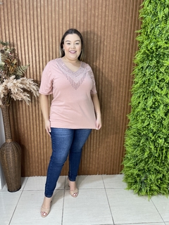 BLUSA GOLA V COM BRILHOS ROSÉ - comprar online