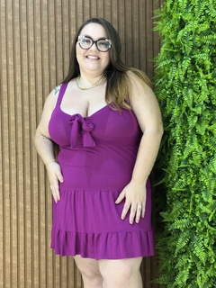 VESTIDO ALÇA COM LAÇO E SAIA TRÊS MARIAS FUCSIA