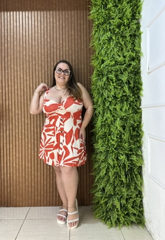 VESTIDO ALÇA COM BOTÕES FRONTAIS ESTAMPADO TELHA - comprar online