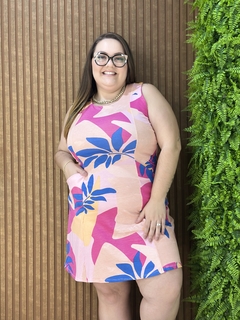 VESTIDO REGATA COM BOLSOS FRONTAIS FLORAL ROSA/AZUL