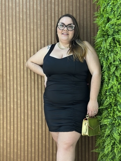 VESTIDO PLUS TUBINHO PRADA COM DRAPEDADO PRETO