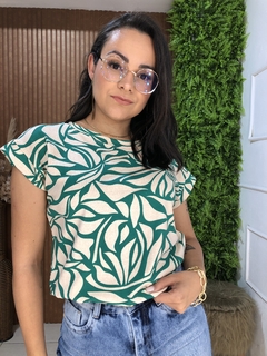 BLUSA COM ELASTICO ESTAMPADA VERDE