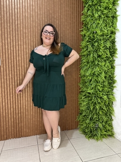 VESTIDO COM AMARRAÇÃO FRONTAL E SAIA 3 MARIAS VERDE ESCURO