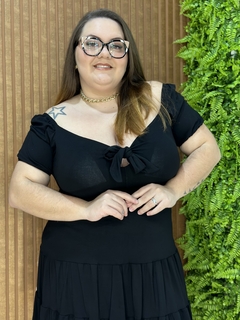 VESTIDO COM AMARRAÇÃO FRONTAL E SAIA 3 MARIAS PRETO - comprar online