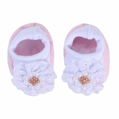 PANTUFA BEBÊ LAÇOS ELIAS PÉROLAS ROSA