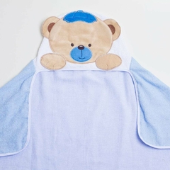 TOALHA DE BANHO FELPUDA BICHINHOS PAPI COM FORRO E CAPUZ BORDADO URSO AZUL - comprar online