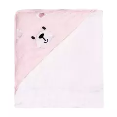 TOALHA DE BANHO SOFT BORDADOS KARINHO COM CAPUZ URSO ROSA