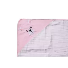 TOALHA DE BANHO SOFT BORDADOS KARINHO COM CAPUZ URSO ROSA - Guili Guili