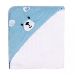 TOALHA DE BANHO SOFT BORDADOS KARINHO COM CAPUZ URSO AZUL