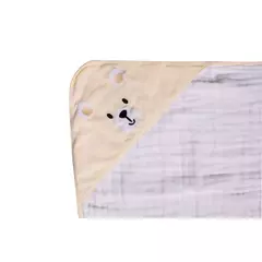 TOALHA DE BANHO SOFT BORDADOS KARINHO COM CAPUZ URSO CREME - Guili Guili