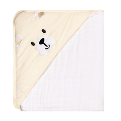 TOALHA DE BANHO SOFT BORDADOS KARINHO COM CAPUZ URSO CREME