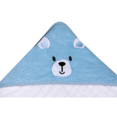 TOALHA DE BANHO SOFT BORDADOS KARINHO COM CAPUZ URSO AZUL - comprar online