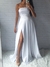 Vestido de noiva minimalista tomara que caia branco acetinado com fenda simples - comprar online