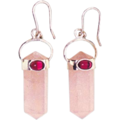 Rose Quartz with Cabochon Twn Point Earrings