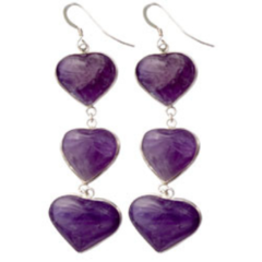3 Amethyst Hearts Earrings