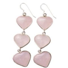 3 Rose Quartz Hearts Earrings